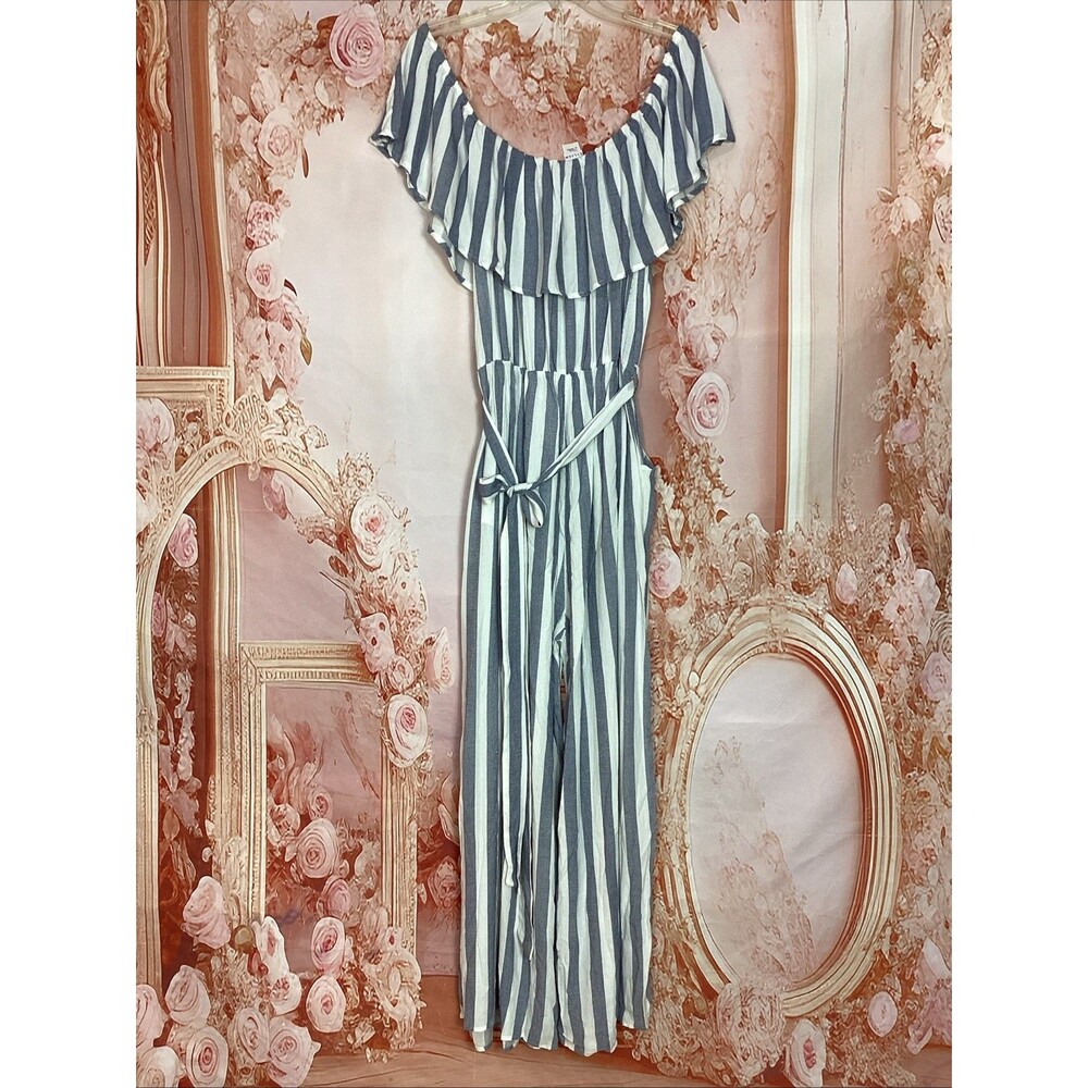 Lilian Light Blue striped Romper Jumpsuit 2X